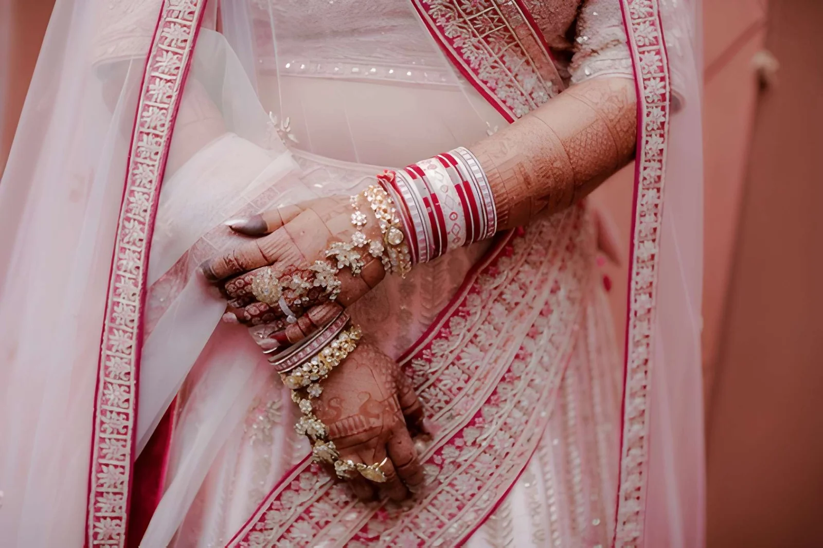 Bridal jewelry and saree detail